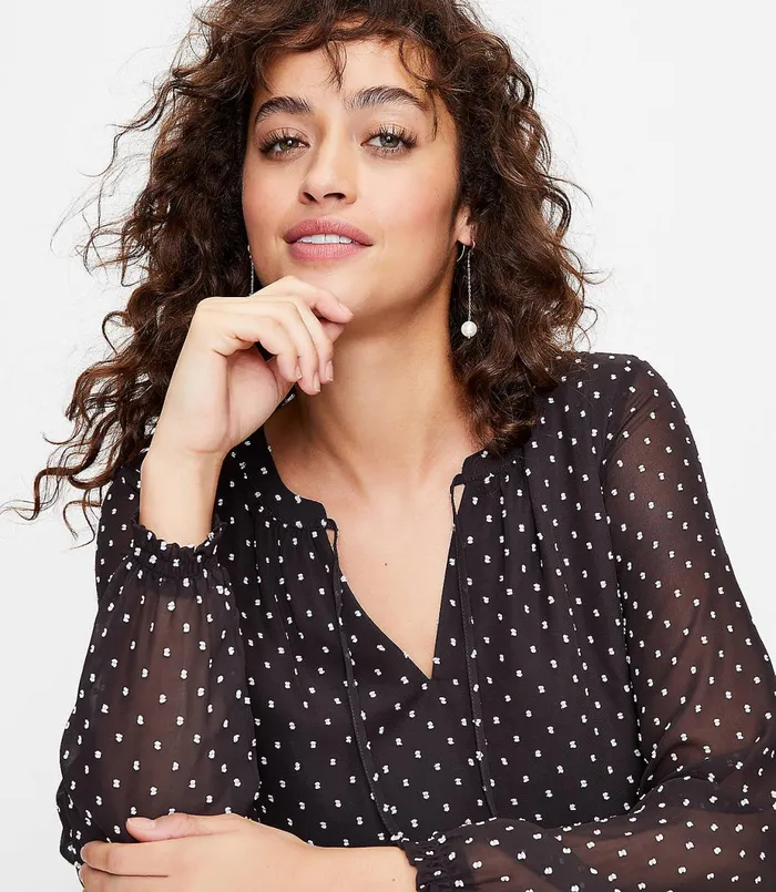 LOFT Clip Tie Neck Swing Dress Black Women Little Black Dresses