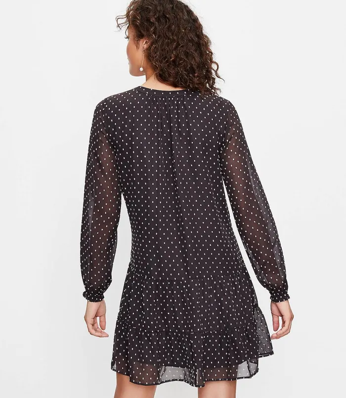 LOFT Clip Tie Neck Swing Dress Black Women Little Black Dresses