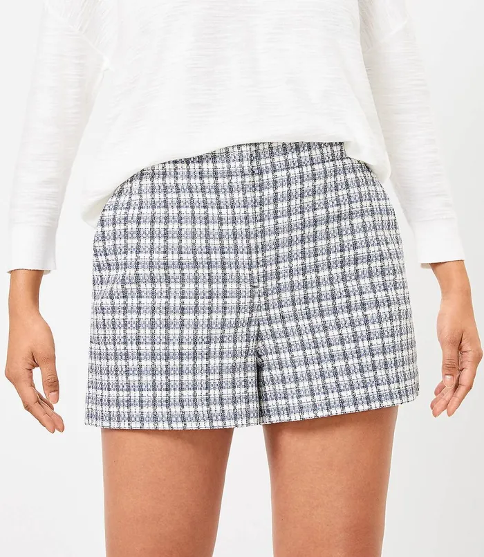 LOFT Curvy Structured Shorts In Tweed Blue Multi Women Pants