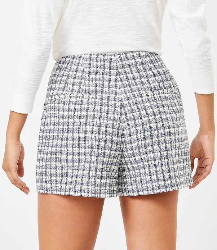 LOFT Curvy Structured Shorts In Tweed Blue Multi Women Pants