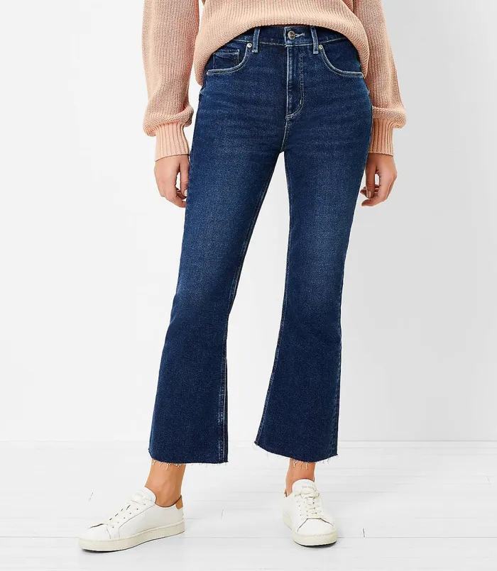 LOFT Flare Crop Jeans In Bright Authentic Indigo Dark Indigo Wash Women Jeans