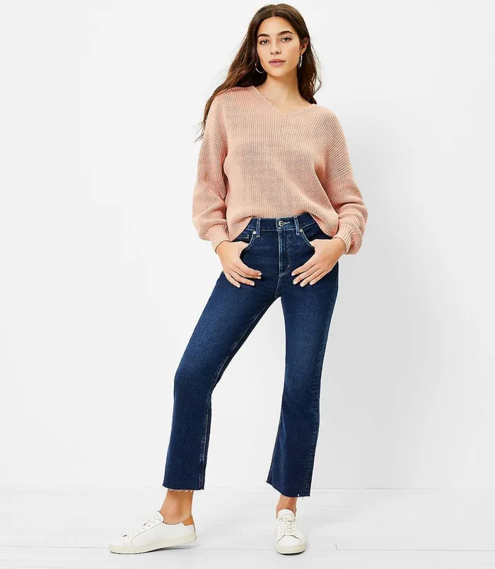 LOFT Flare Crop Jeans In Bright Authentic Indigo Dark Indigo Wash Women Jeans