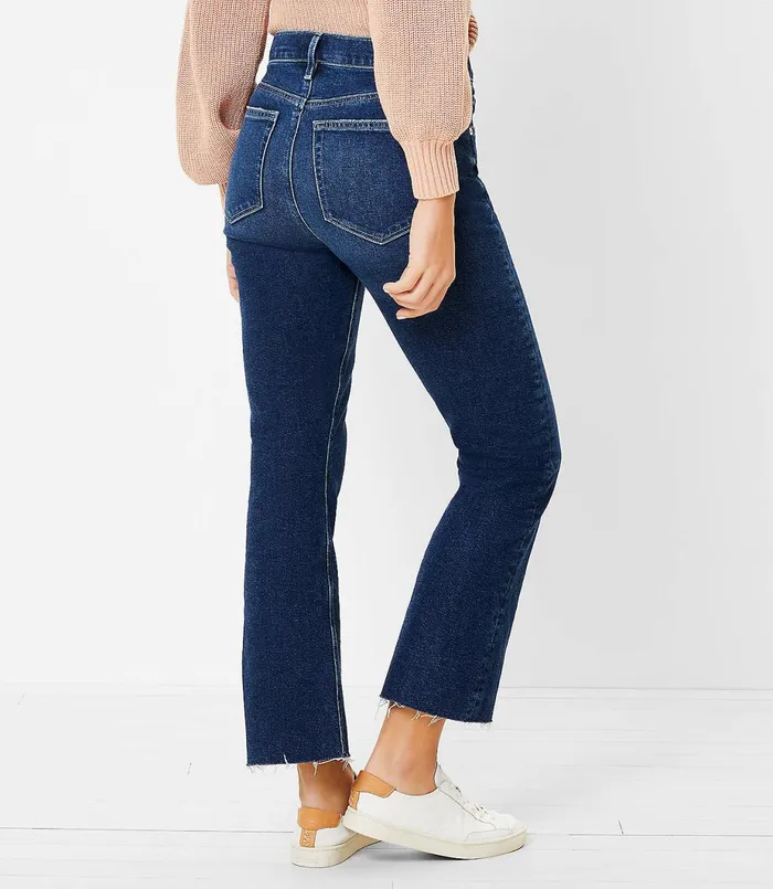 LOFT Flare Crop Jeans In Bright Authentic Indigo Dark Indigo Wash Women Jeans