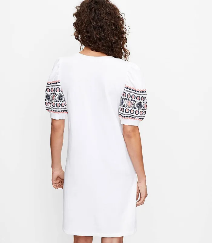LOFT Floral Embroidered Sweatshirt Dress White Women Party Dresses