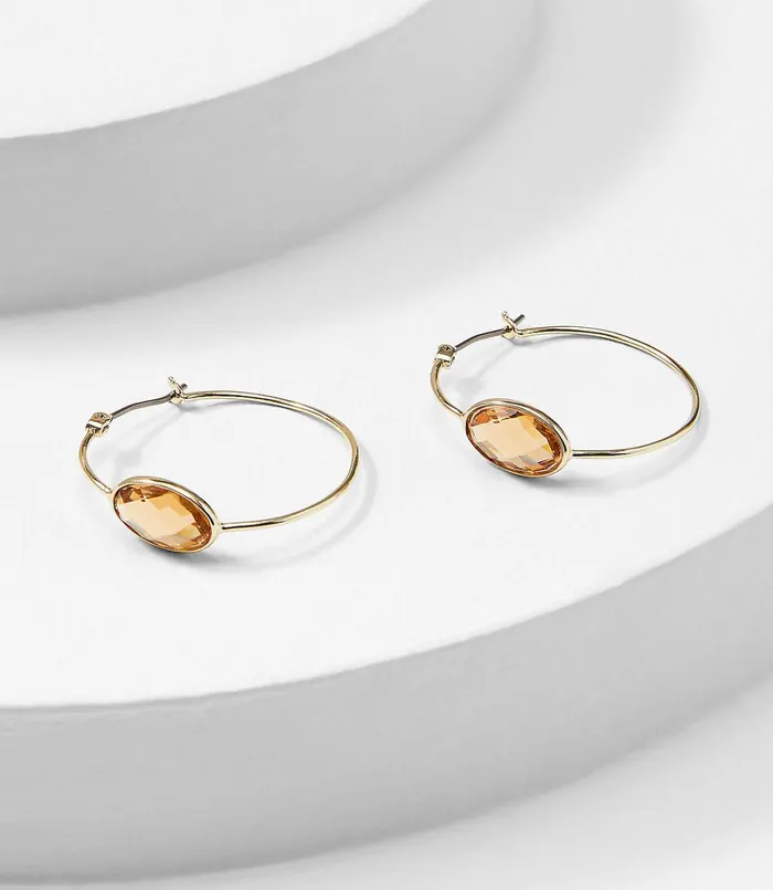 LOFT Gem Hoop Statement Earrings Gold Women Jewelry