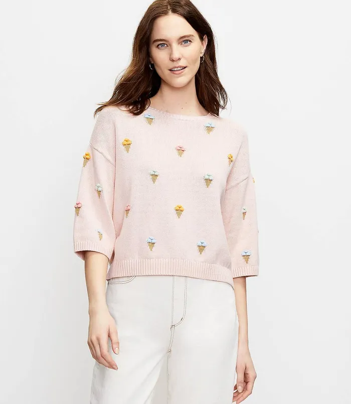 LOFT Ice Cream Sweater Pink Dune Women Sweaters