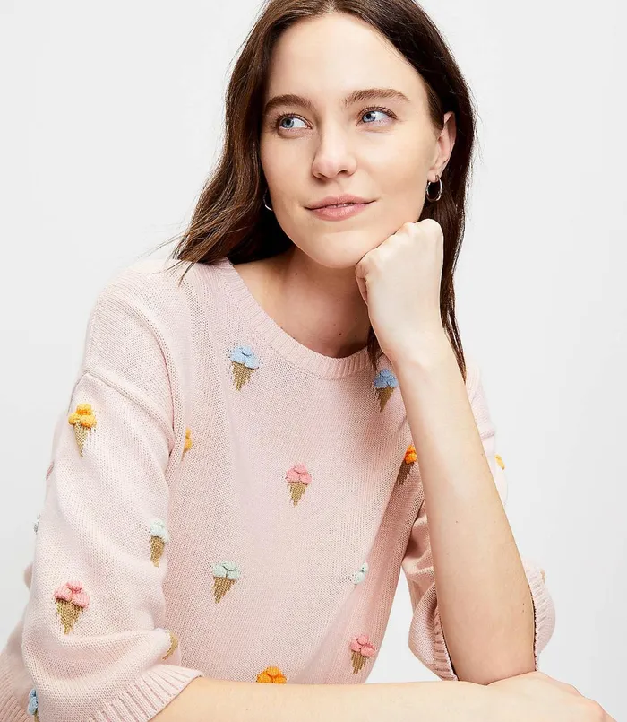LOFT Ice Cream Sweater Pink Dune Women Sweaters