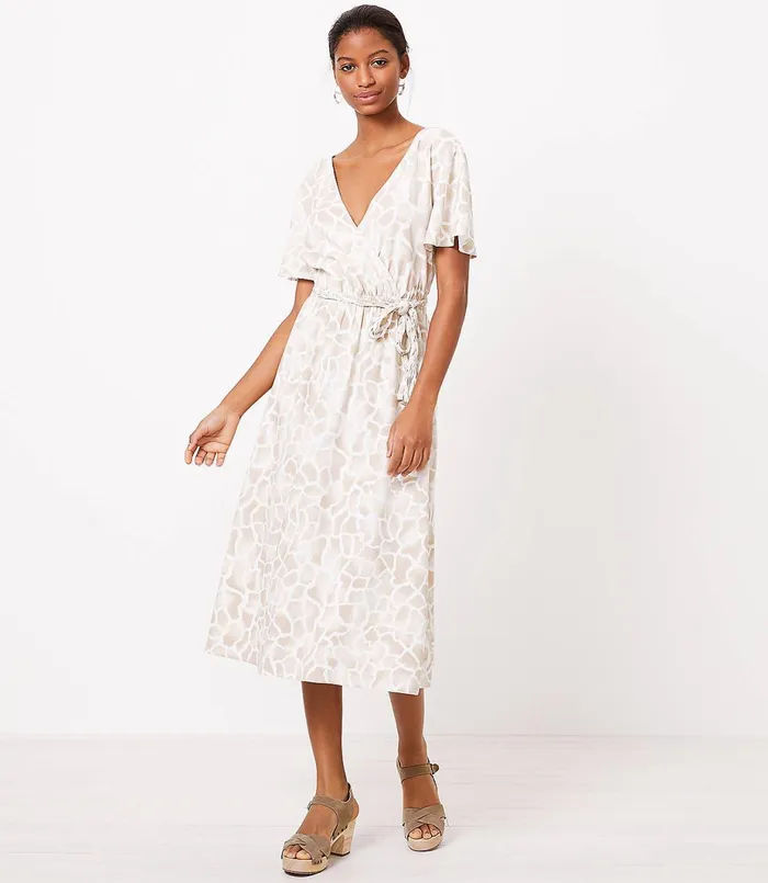 LOFT LOFT Beach Animal Spotted Wrap Midi Dress Whipped Buttercream Women Work Dresses LOFT LOFT Beach Animal Spotted Wrap Midi Dress Whipped Buttercream Women Work Dresses