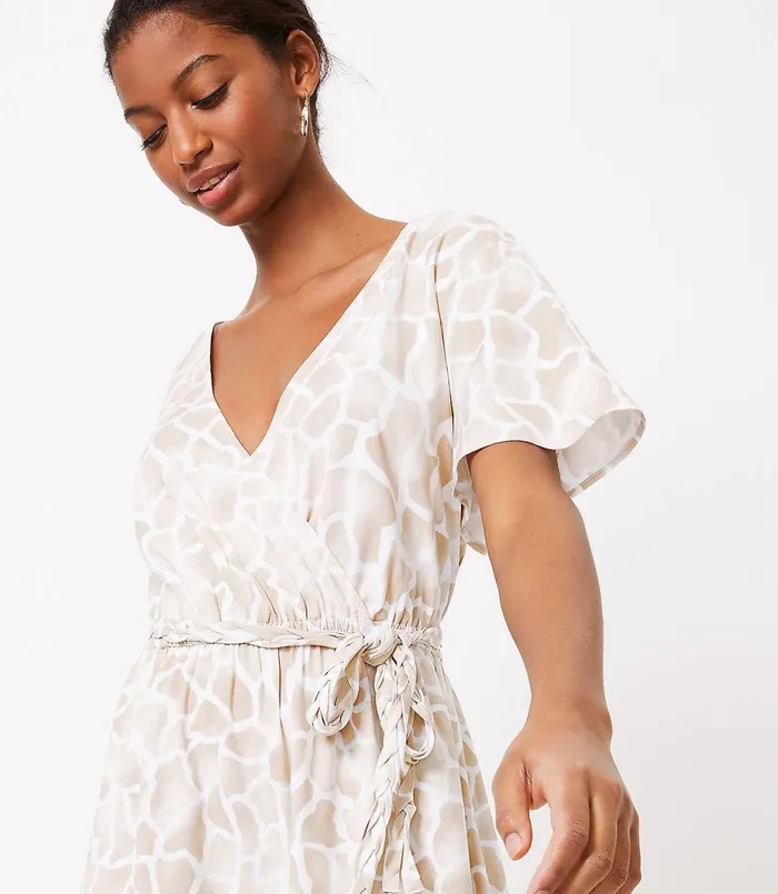 LOFT LOFT Beach Animal Spotted Wrap Midi Dress Whipped Buttercream Women Work Dresses