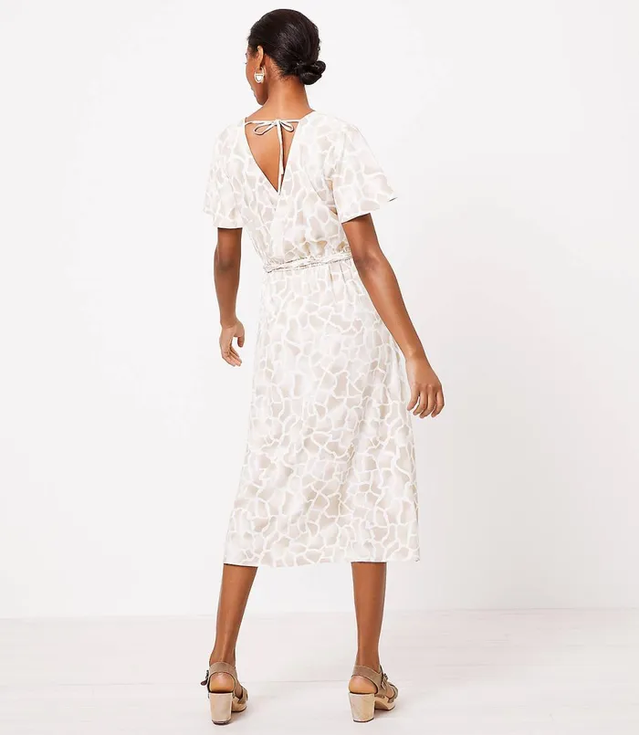 LOFT LOFT Beach Animal Spotted Wrap Midi Dress Whipped Buttercream Women Work Dresses
