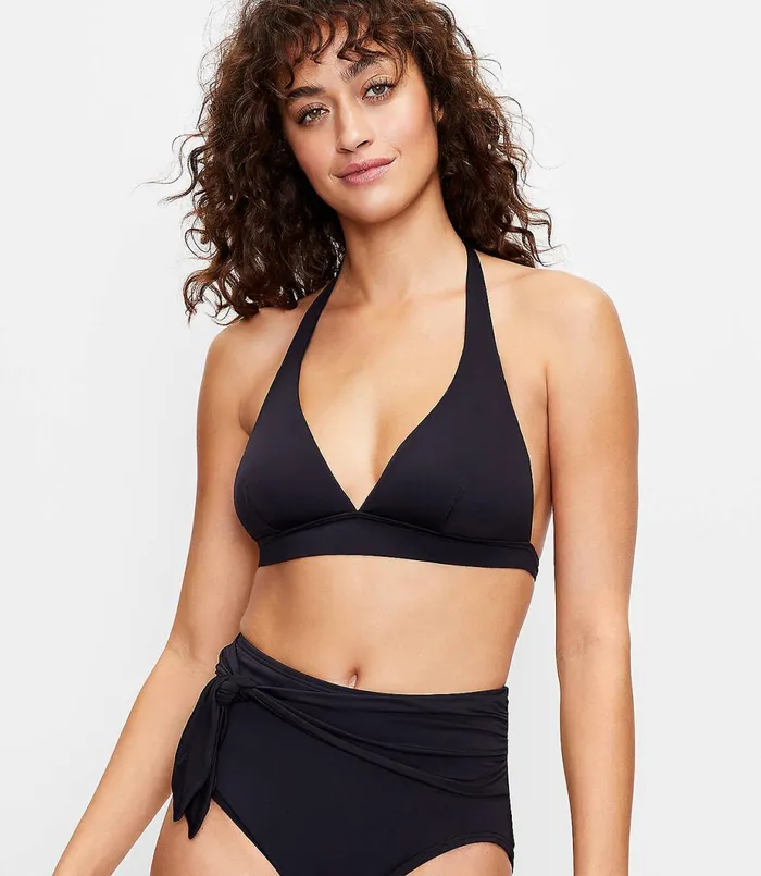 LOFT LOFT Beach Halter Bikini Top Black Women Swim and Beach