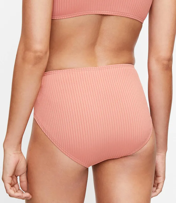 LOFT LOFT Beach Ribbed High Waist Bikini Bottom Rose Dusk Women Swim and Beach