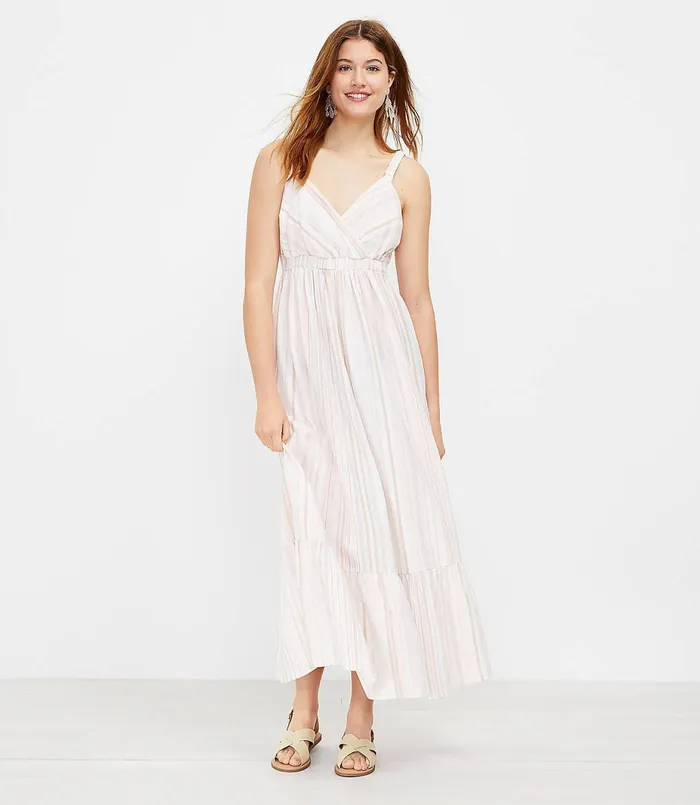LOFT LOFT Beach Striped Ruched Strap Maxi Dress Coral Multi Women Party Dresses LOFT LOFT Beach Striped Ruched Strap Maxi Dress Coral Multi Women Party Dresses