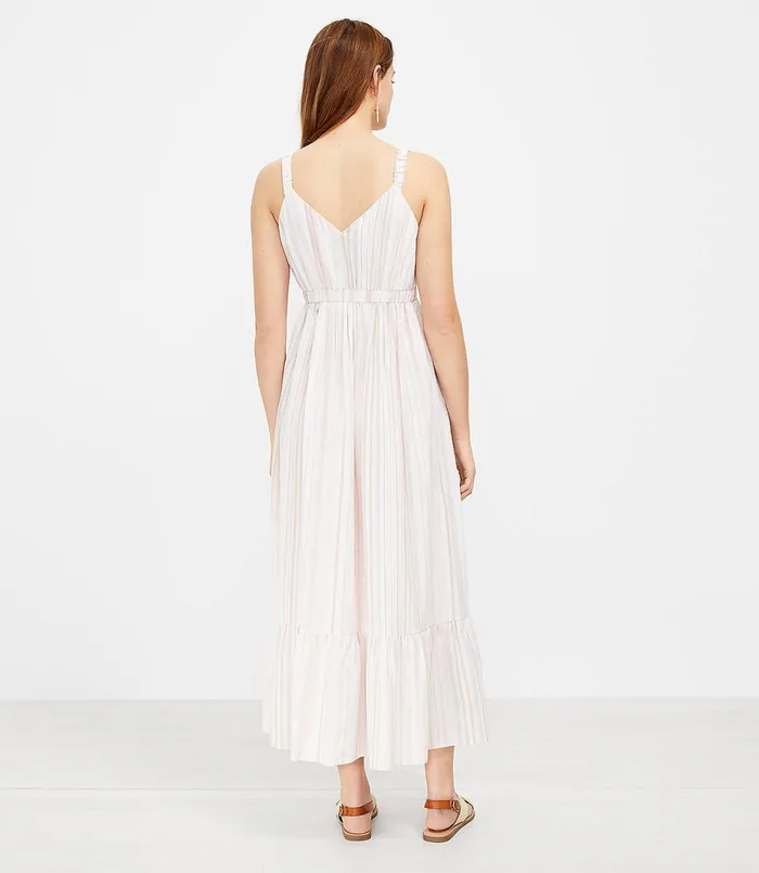 LOFT LOFT Beach Striped Ruched Strap Maxi Dress Coral Multi Women Party Dresses