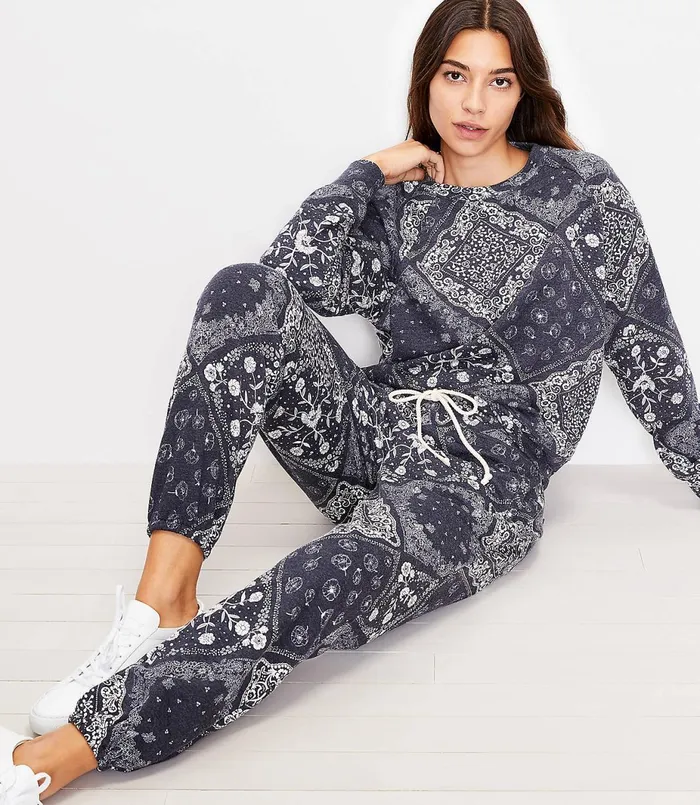 LOFT Lou and Grey Bandana Terry Sweatpants Whisper White Women Loungewear