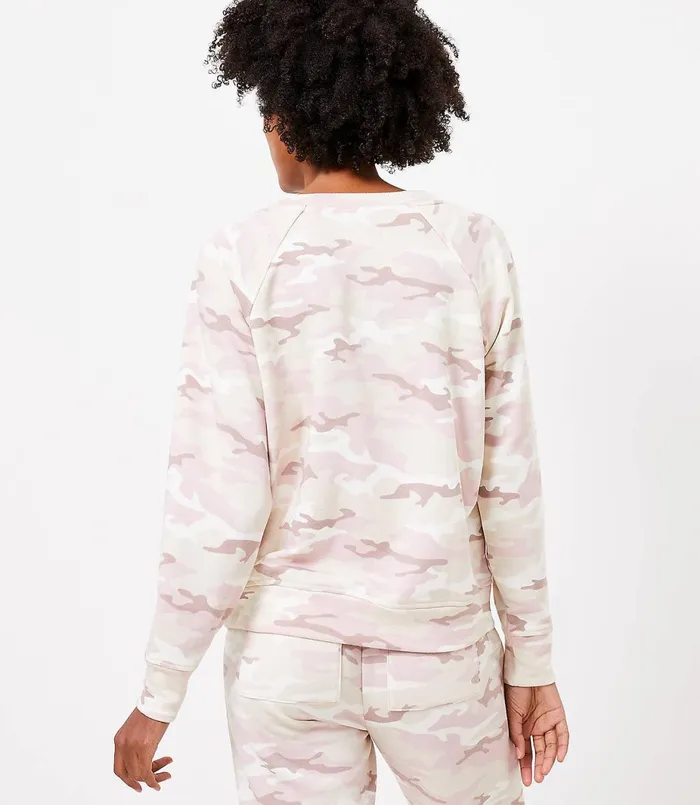 LOFT Lou and Grey Camo Terry Sweatshirt Blush Tan Women Loungewear