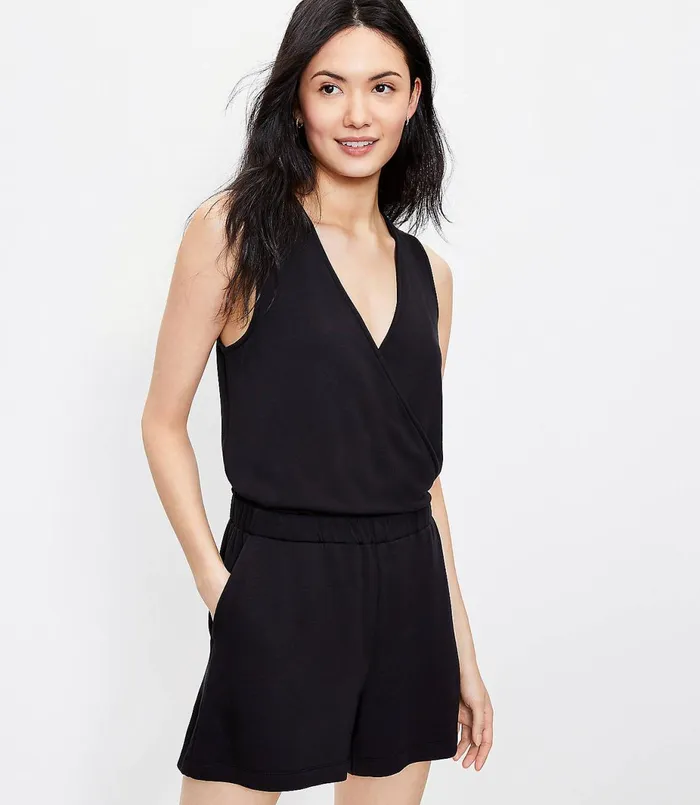 LOFT Lou and Grey Signature Softblend Crossover Romper Black Women Jumpsuits and Rompers LOFT Lou and Grey Signature Softblend Crossover Romper Black Women Jumpsuits and Rompers