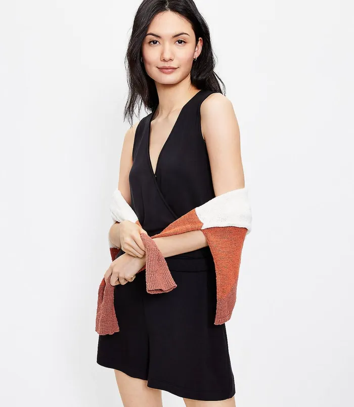LOFT Lou and Grey Signature Softblend Crossover Romper Black Women Jumpsuits and Rompers