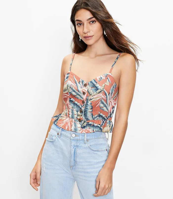 LOFT Paradise Button Peplum Cami Rich Chestnut Women Petite Tops