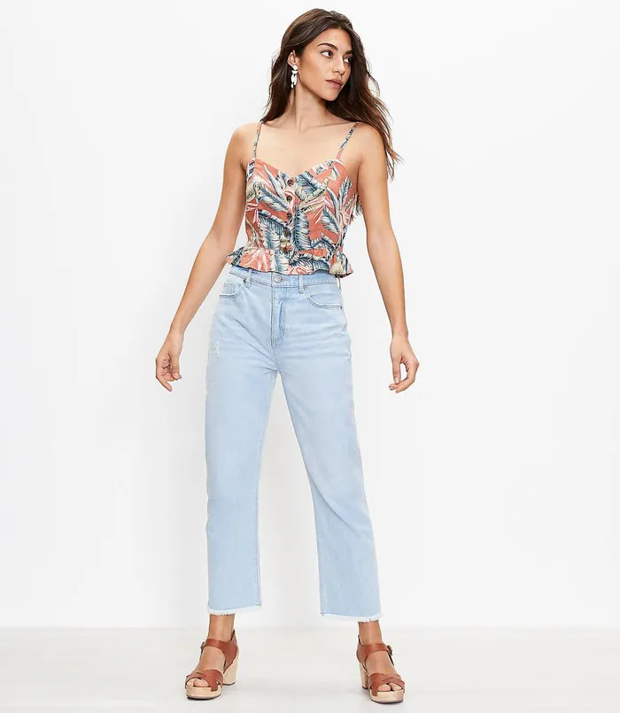 LOFT Paradise Button Peplum Cami Rich Chestnut Women Petite Tops