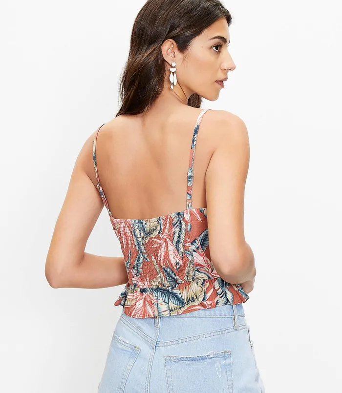 LOFT Paradise Button Peplum Cami Rich Chestnut Women Petite Tops
