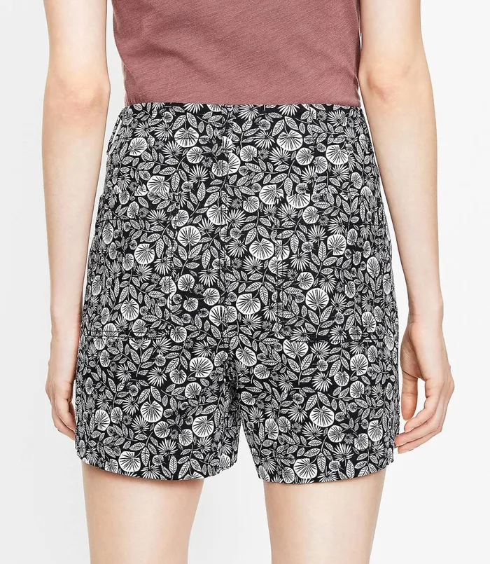 LOFT Petite Button Front Structured Shorts In Palm Leaf Black Women Petite Shorts