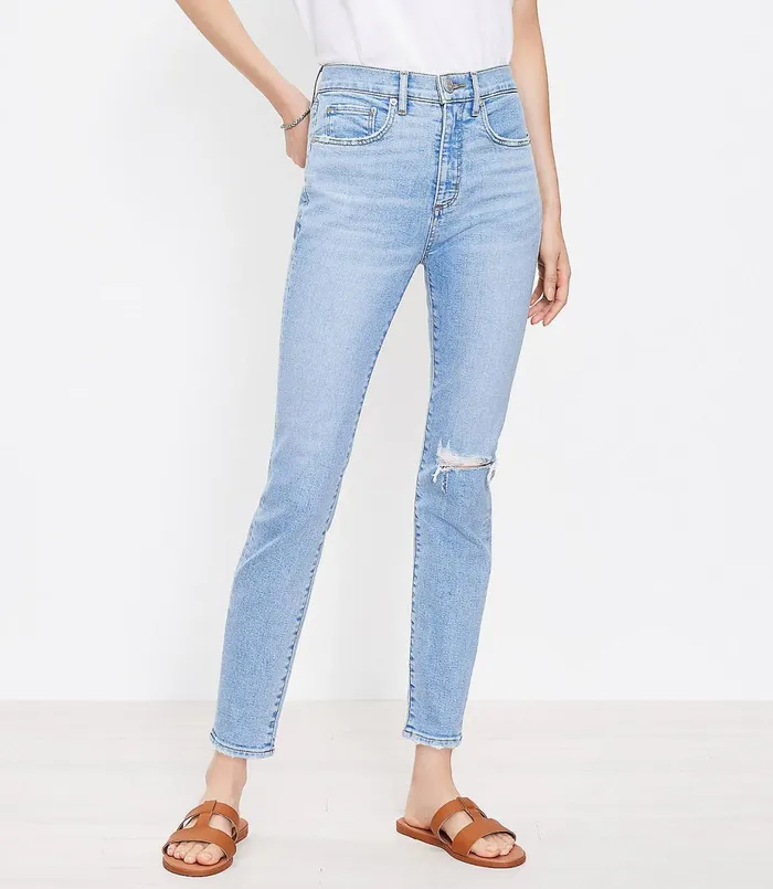 LOFT Petite Destructed High Rise Skinny Ankle Jeans In Vivid Light Indigo Wash Vivid Light Indigo Wash Women Petite Jeans LOFT Petite Destructed High Rise Skinny Ankle Jeans In Vivid Light Indigo Wash Vivid Light Indigo Wash Women Petite Jeans