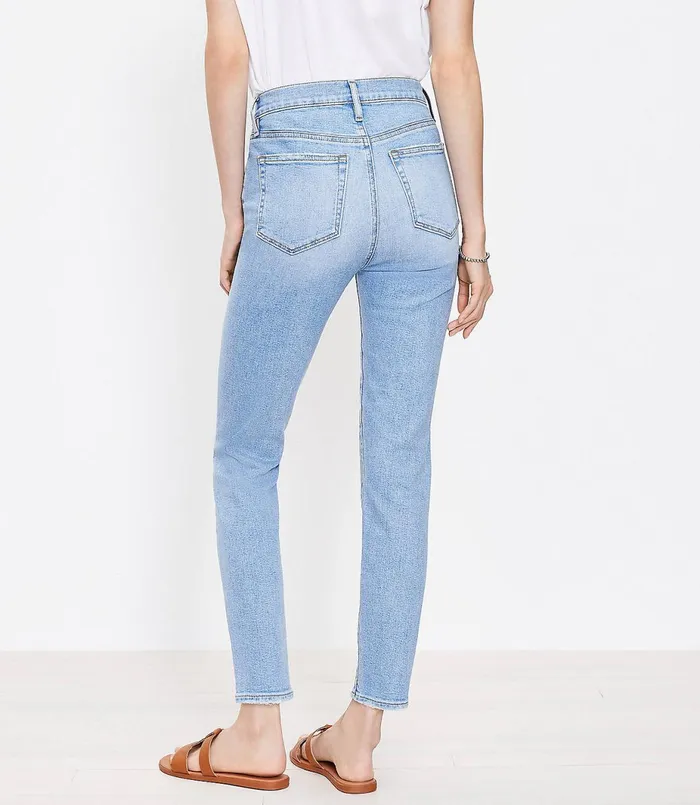 LOFT Petite Destructed High Rise Skinny Ankle Jeans In Vivid Light Indigo Wash Vivid Light Indigo Wash Women Petite Jeans