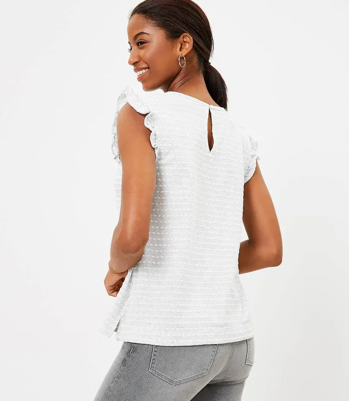 LOFT Petite Dotted Ruffle Shell Black Women Petite Tees
