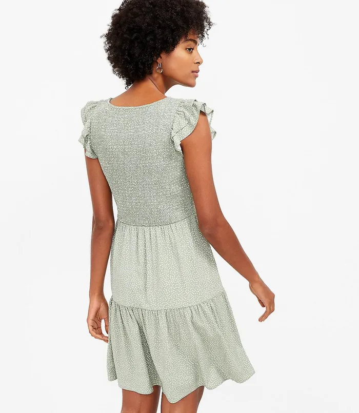 LOFT Petite Dotted Smocked Tiered Dress Sundried Vine Women Petite Dresses
