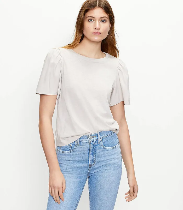 LOFT Petite Flutter Sleeve Tee Light Pebble Women Petite Tops