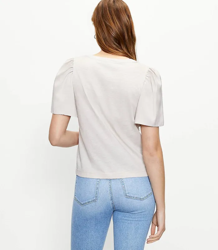LOFT Petite Flutter Sleeve Tee Light Pebble Women Petite Tops