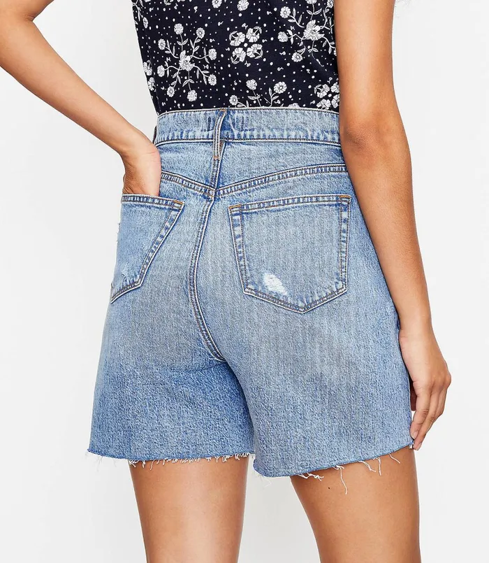 LOFT Petite Fresh Cut High Rise Boyfriend Shorts In Light Wash Bleach Out Wash Women Petite Shorts