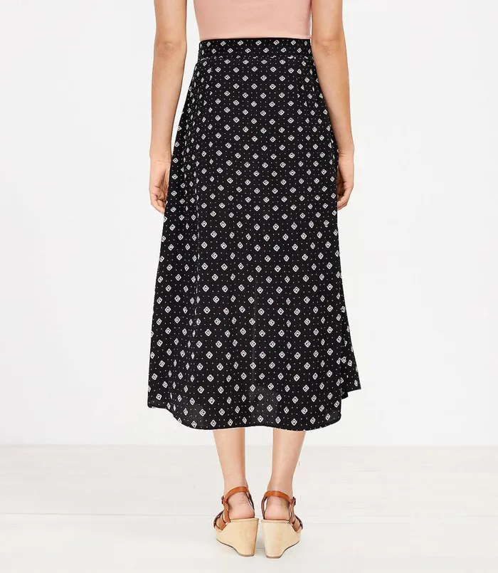 LOFT Petite Geo Button Midi Skirt Black Women Petite Skirts