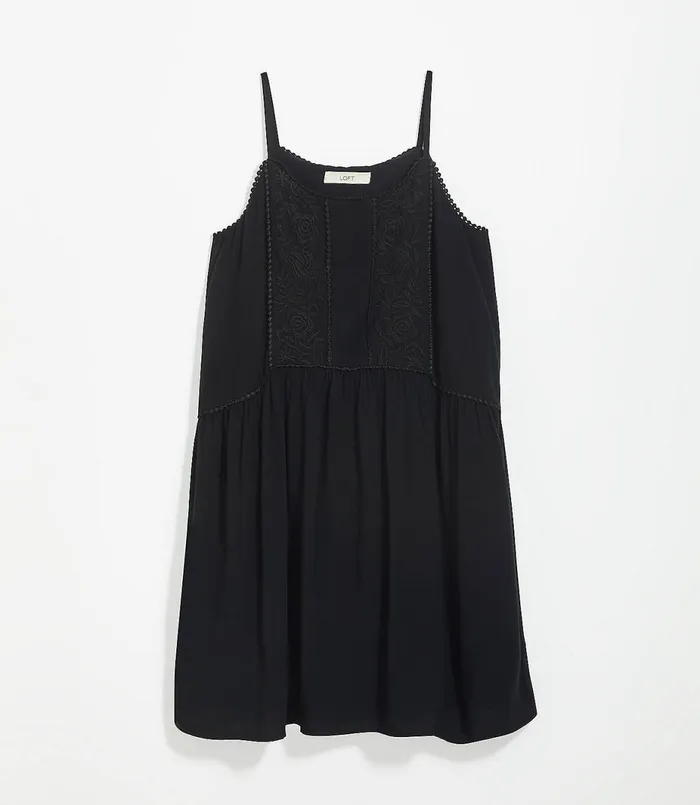 LOFT Petite Lacy Embroidered Strappy Swing Dress Black Women Petite Dresses