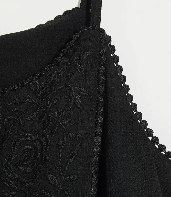 LOFT Petite Lacy Embroidered Strappy Swing Dress Black Women Petite Dresses