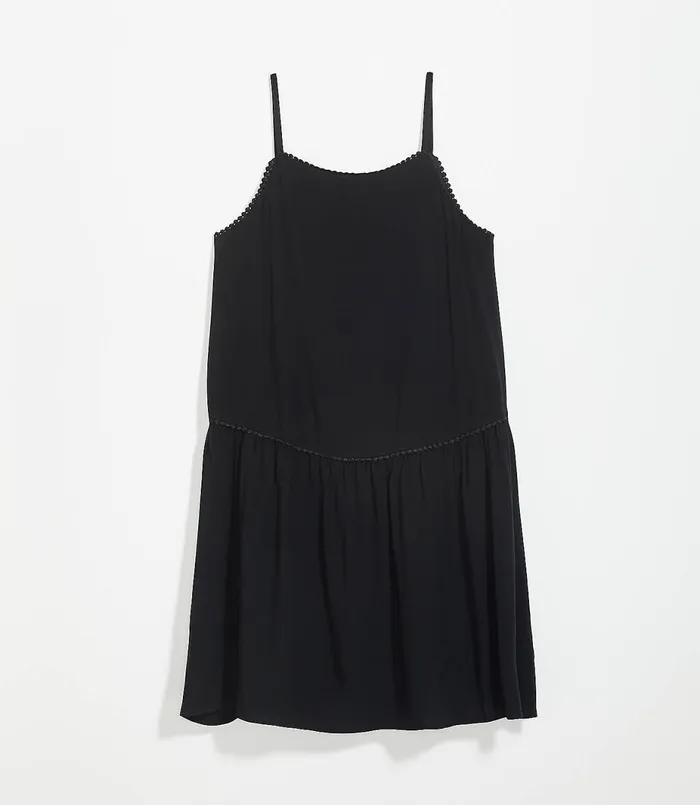 LOFT Petite Lacy Embroidered Strappy Swing Dress Black Women Petite Dresses