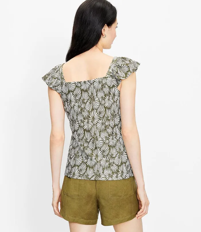 LOFT Petite Leafed Ruffle VNeck Tank Top Wild Vine Women Petite Tops