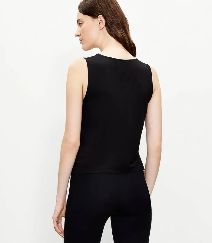 LOFT Petite Lou and Grey Signature Softblend Jersey Button Tie Front Tank Top Rich Pecan Women Petite Tees