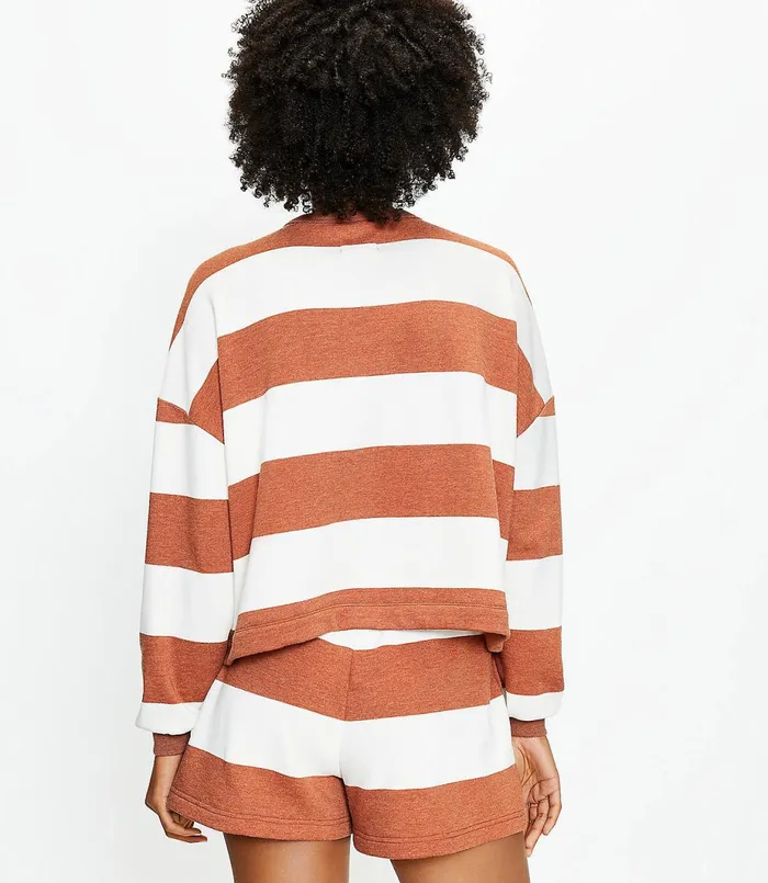 LOFT Petite Lou and Grey Striped Cozy Cotton Terry Sweatshirt Whisper White Women Petite Tops
