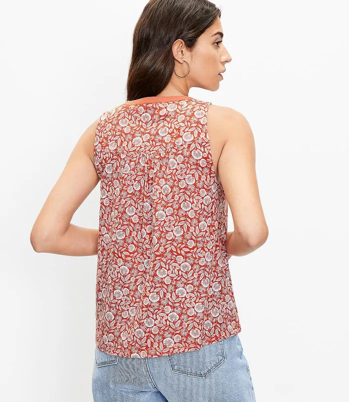 LOFT Petite Palm Henley Tank Top Rich Chestnut Women Petite Tops