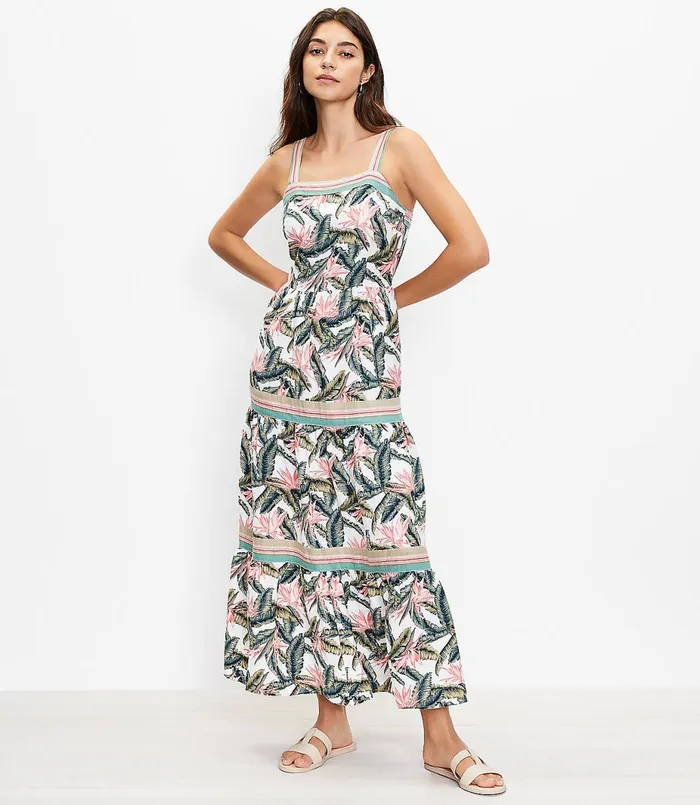LOFT Petite Paradise Tiered Maxi Dress Whisper White Women Petite Dresses