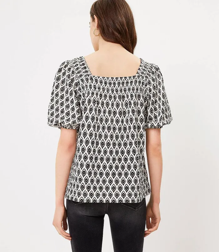LOFT Petite Puff Sleeve Square Neck Top Whisper White Women Petite Tops