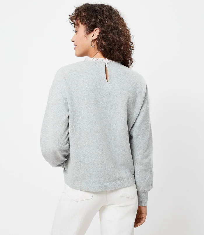 LOFT Petite Ruffle Collar Sweatshirt Dusk Grey Melange Women Petite Tees