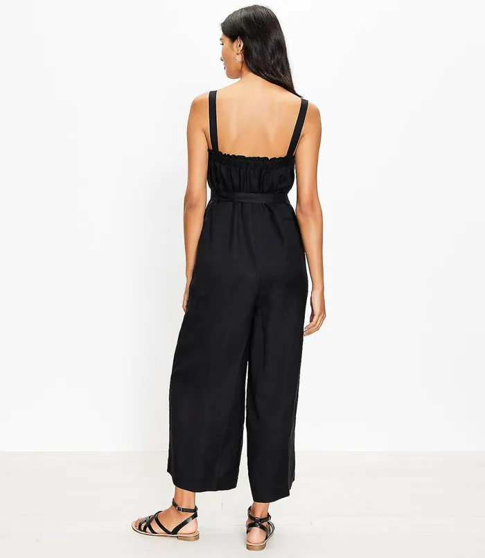 LOFT Petite Ruffle Square Neck Jumpsuit Black Women Petite Dresses