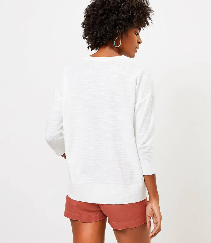 LOFT Petite Split Neck Tunic Sweater Pebble Grey Heather Women Petite Sweaters