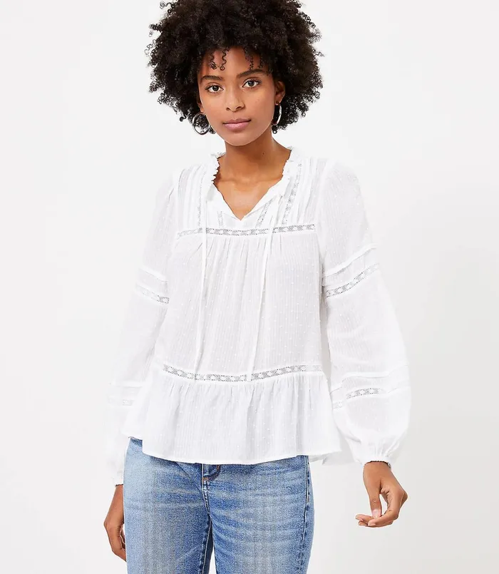 LOFT Petite Striped Clip Blouse Black Women Petite Tops