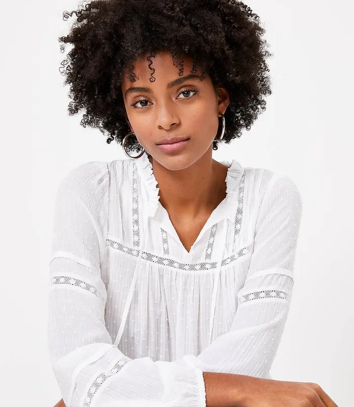 LOFT Petite Striped Clip Blouse Black Women Petite Tops