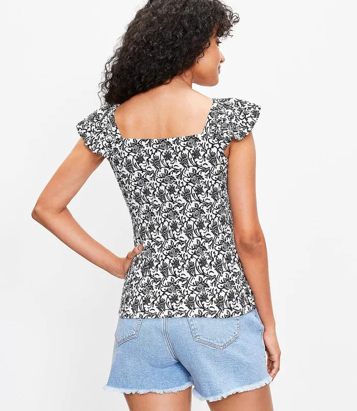 LOFT Petite Vine Ruffle VNeck Tank Top Black Women Petite Tops
