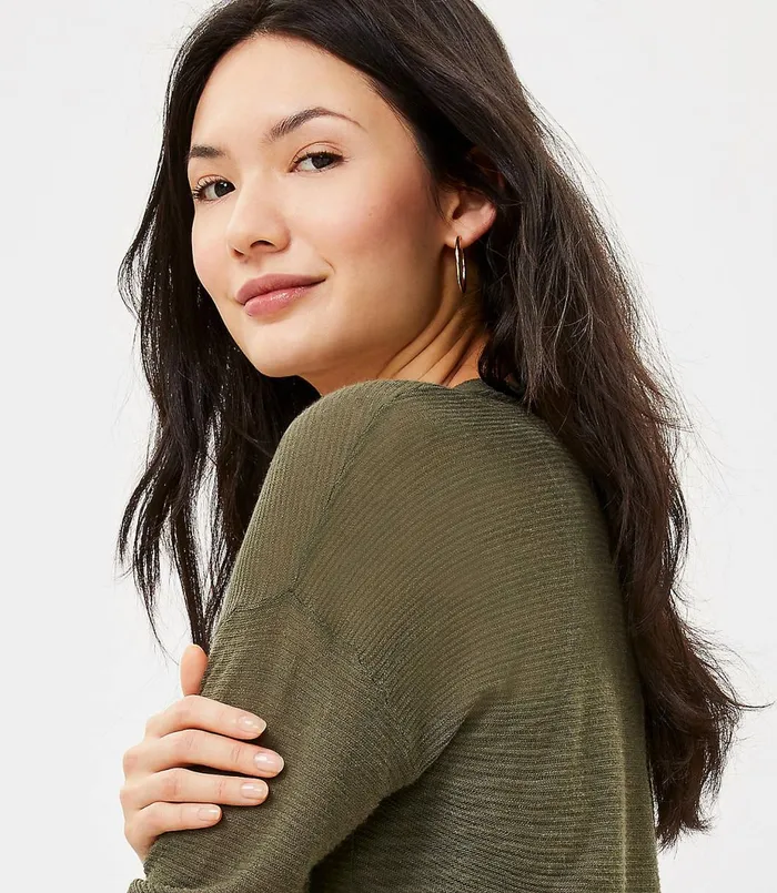 LOFT Shirttail Open Cardigan Vibrant Olive Women Sweaters